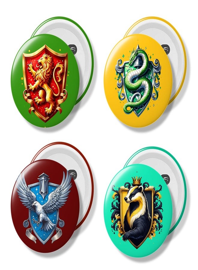 Deep Print Mart Harry Potter Badge Wizard School Houses Crests Harry Potter Hogwarts Crest Pin Badge | 58mm High Glossy | Set of 4 Badges (Harry Potter 01) - Image 1
